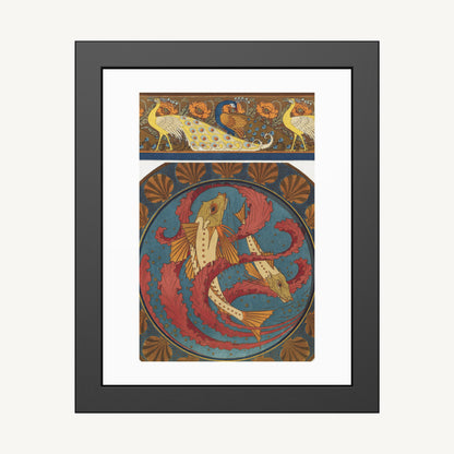 PEACOCKS, POPPIES, AND GURNARD FISH  | Framed | Maurice Pillard Verneuil
