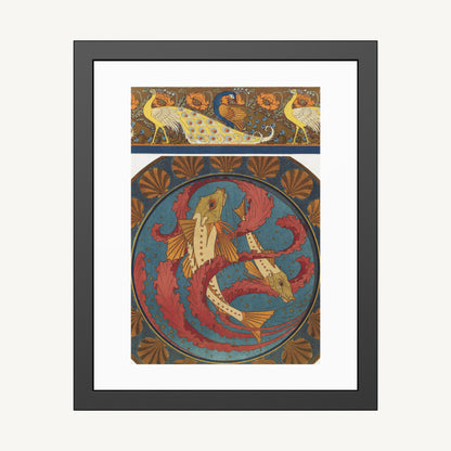 PEACOCKS, POPPIES, AND GURNARD FISH  | Framed | Maurice Pillard Verneuil