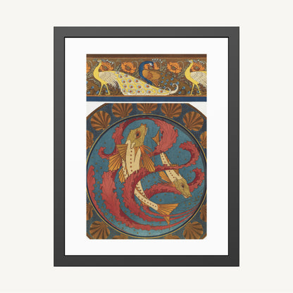 PEACOCKS, POPPIES, AND GURNARD FISH  | Framed | Maurice Pillard Verneuil