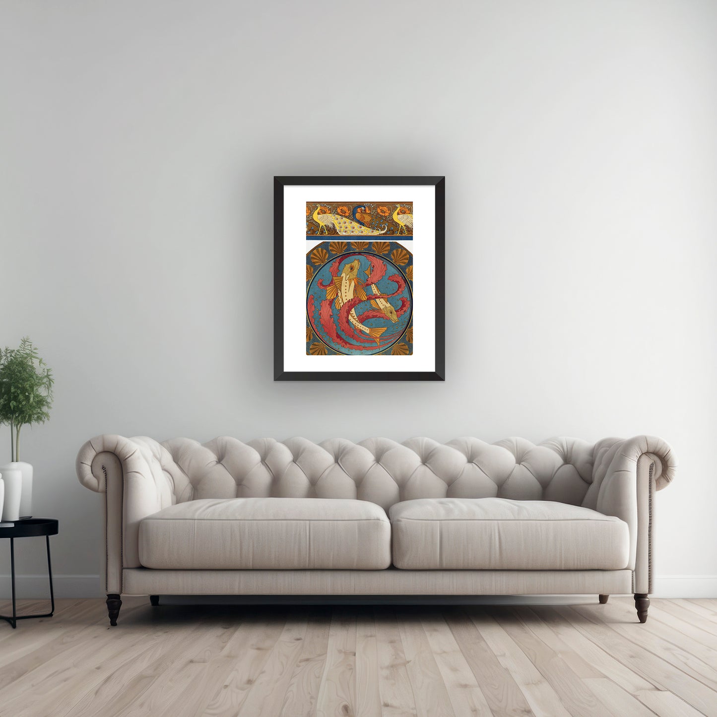 PEACOCKS, POPPIES, AND GURNARD FISH  | Framed | Maurice Pillard Verneuil