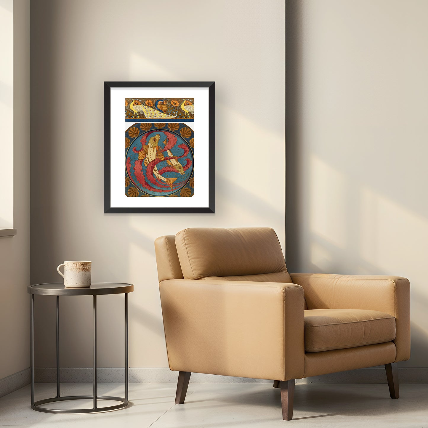 PEACOCKS, POPPIES, AND GURNARD FISH  | Framed | Maurice Pillard Verneuil