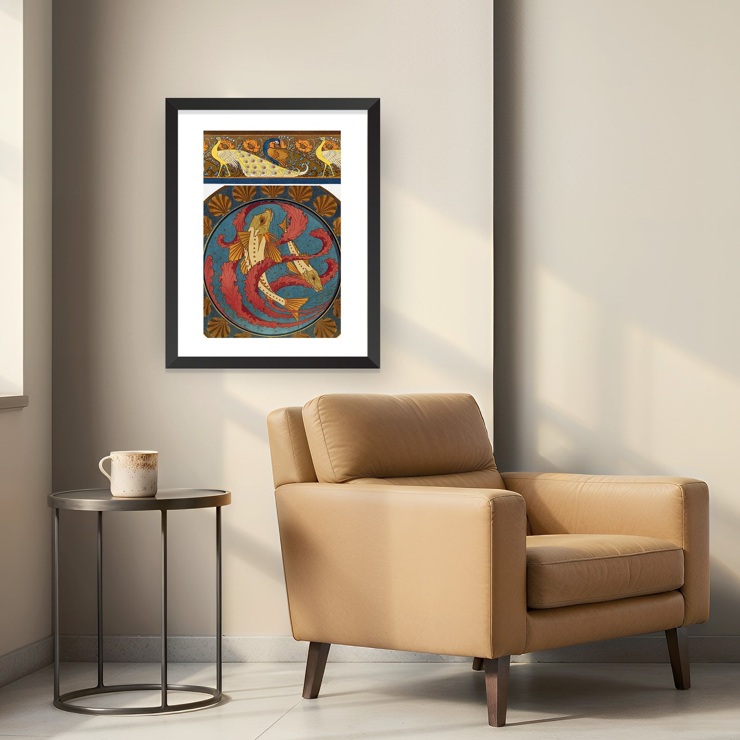 PEACOCKS, POPPIES, AND GURNARD FISH  | Framed | Maurice Pillard Verneuil