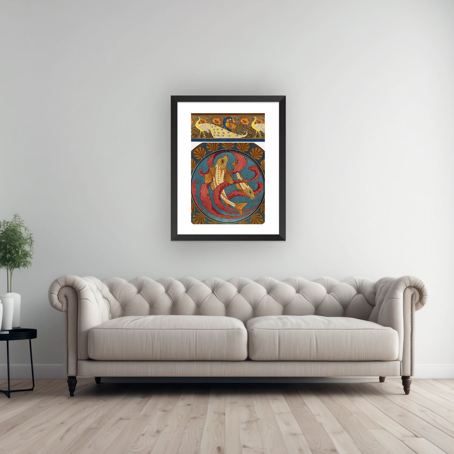 PEACOCKS, POPPIES, AND GURNARD FISH  | Framed | Maurice Pillard Verneuil
